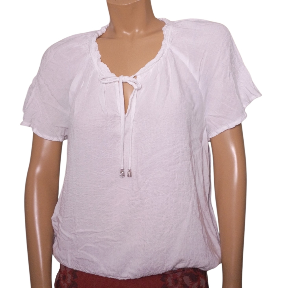 Jane+ Delancey Casual‎  White Blouse with Tie Accent